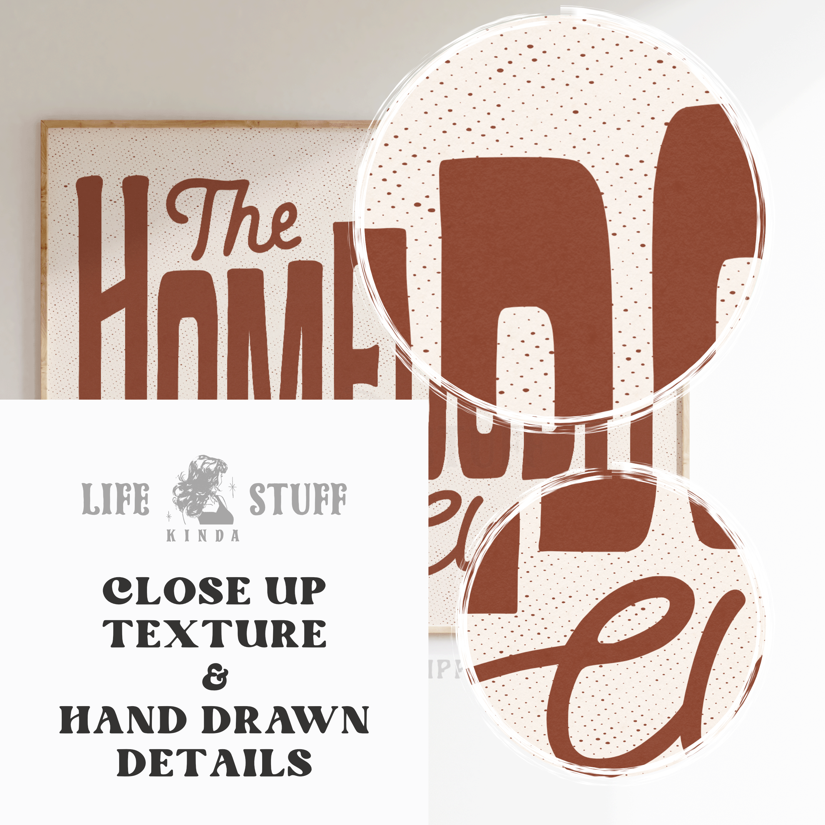 The Homebody Club eclectic typography art print with brown lettering on a natural white background