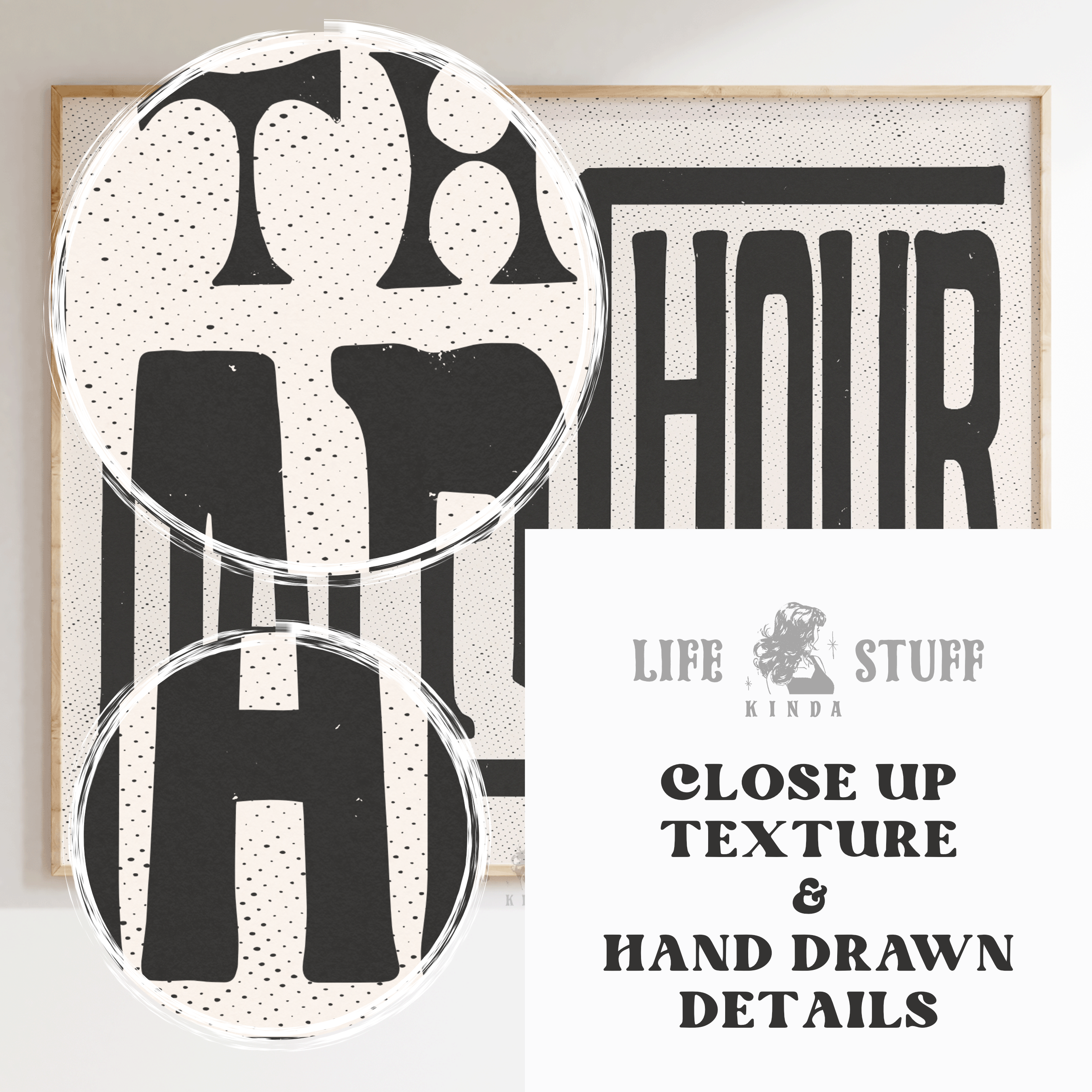 Detail shot of Happy Hour Club typography print on 300gsm archival cotton paper.