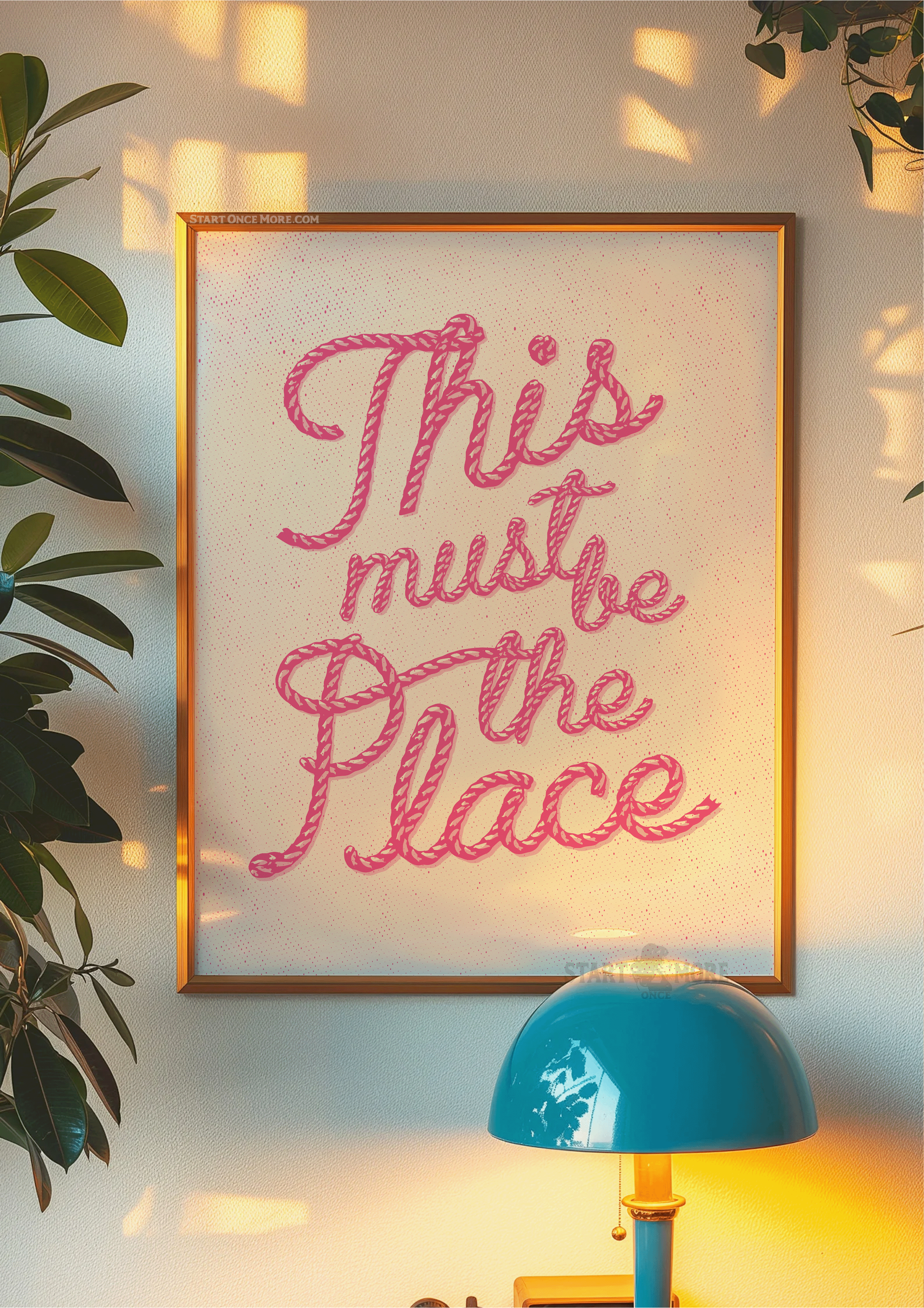 "This Must Be The Place" western typography art print in Hot Pink, trendy entryway decor for a modern ranch home