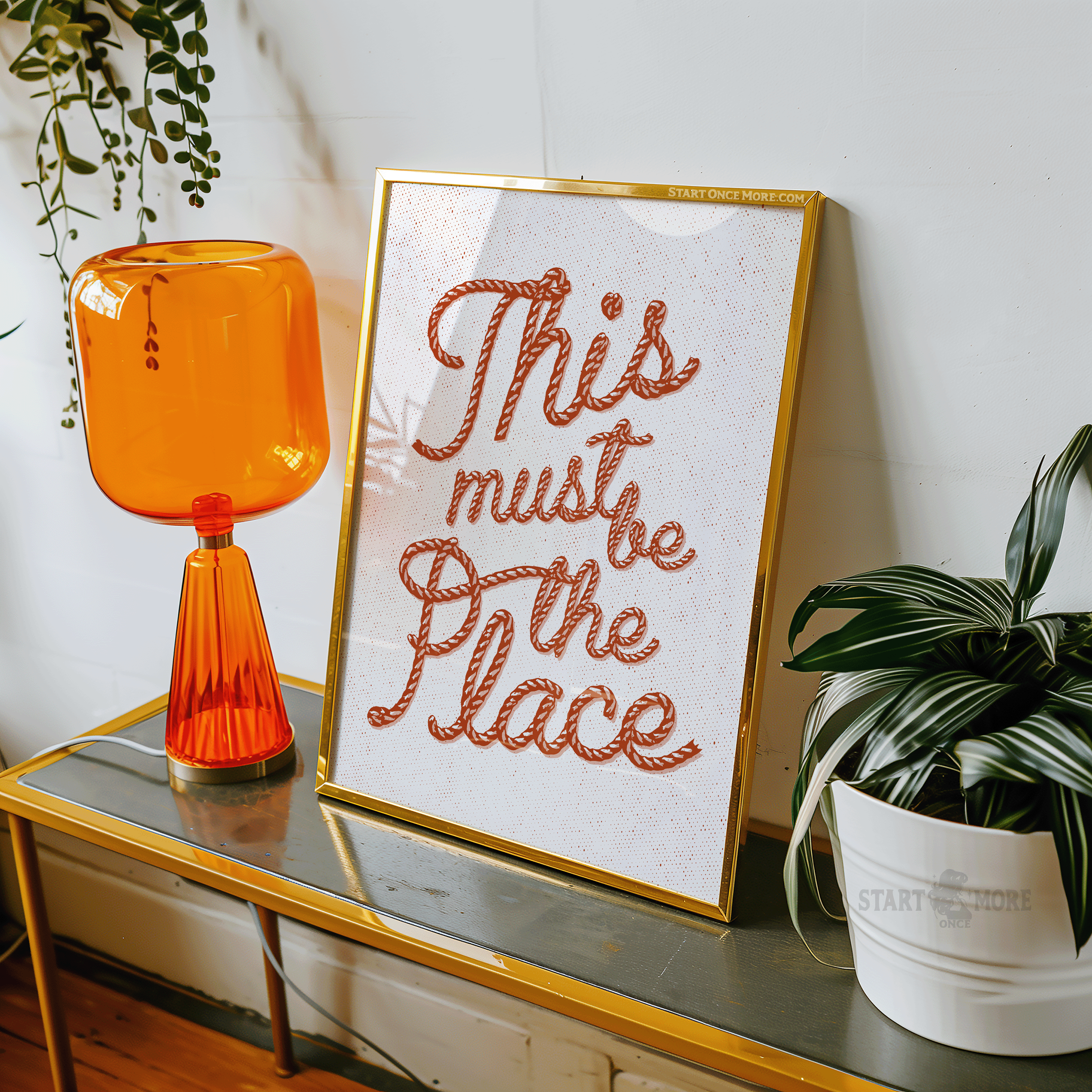 "This Must Be The Place" western typography art print in Burnt Orange, trendy entryway decor for a modern ranch home