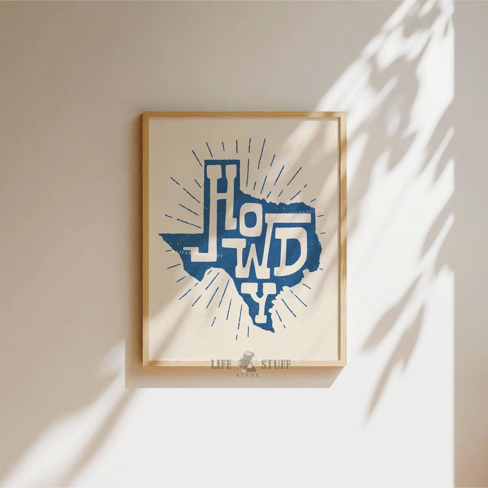 Howdy Texas  western art print in jean blue, trendy preppy cowgirl dorm room decor