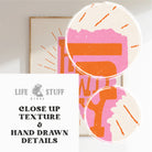 closeup Howdy Texas pink and orange western art print, trendy preppy cowgirl dorm room decor