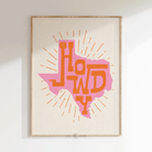 Howdy Texas pink and orange western art print, trendy preppy cowgirl dorm room decor