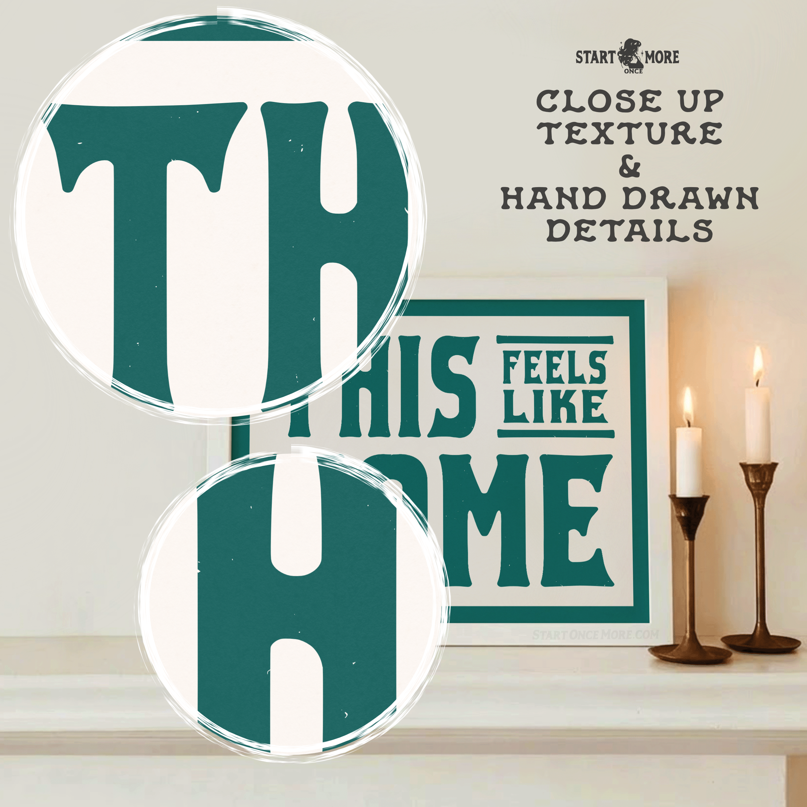 Decorative sign with 'This Feels Like Home' text on a wall with candles.