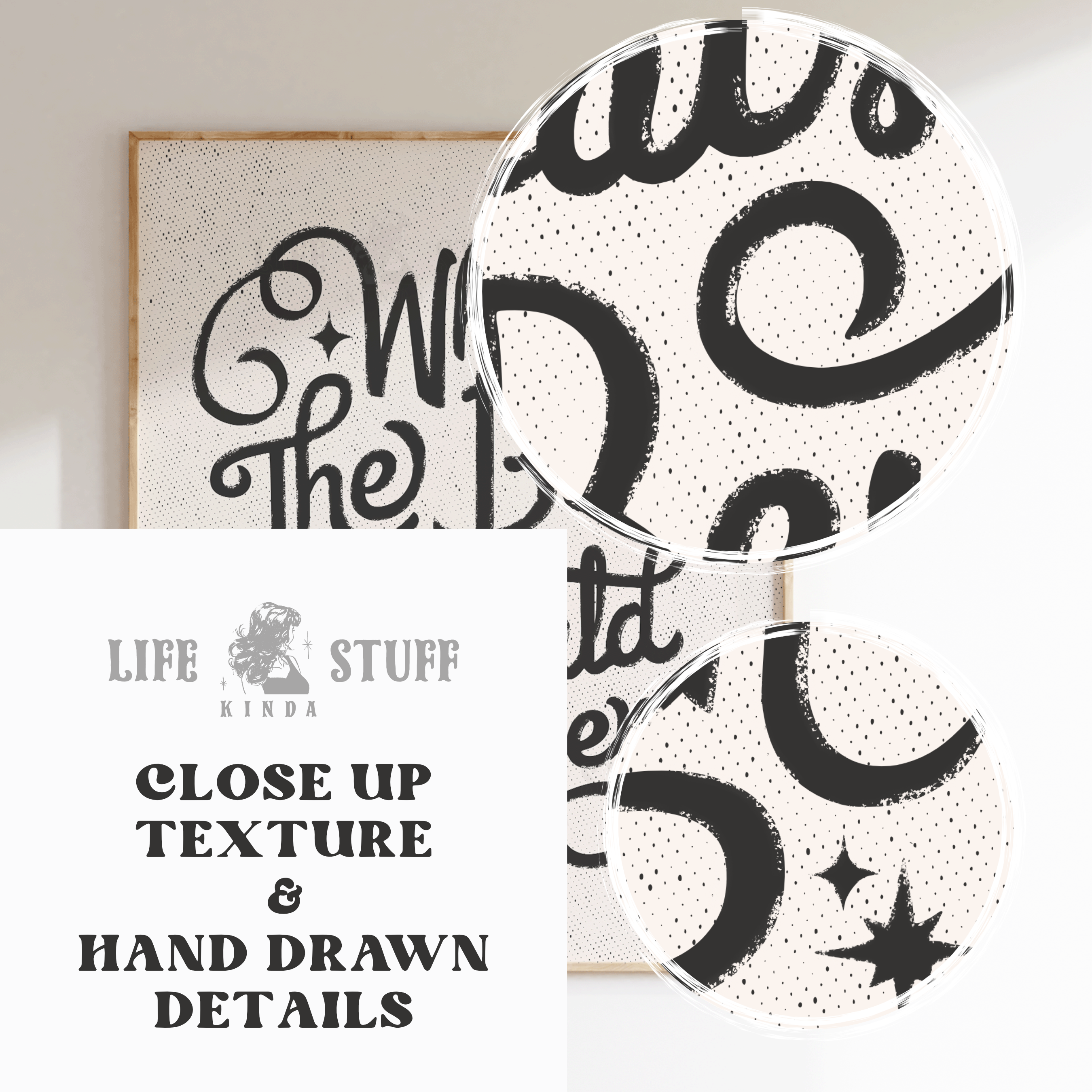 Detail shot of the heavy 300gsm cotton rag paper texture on the "What's The Best That Could Happen" manifestation print