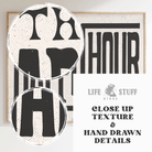 Detail shot of Happy Hour Club typography print on 300gsm archival cotton paper.