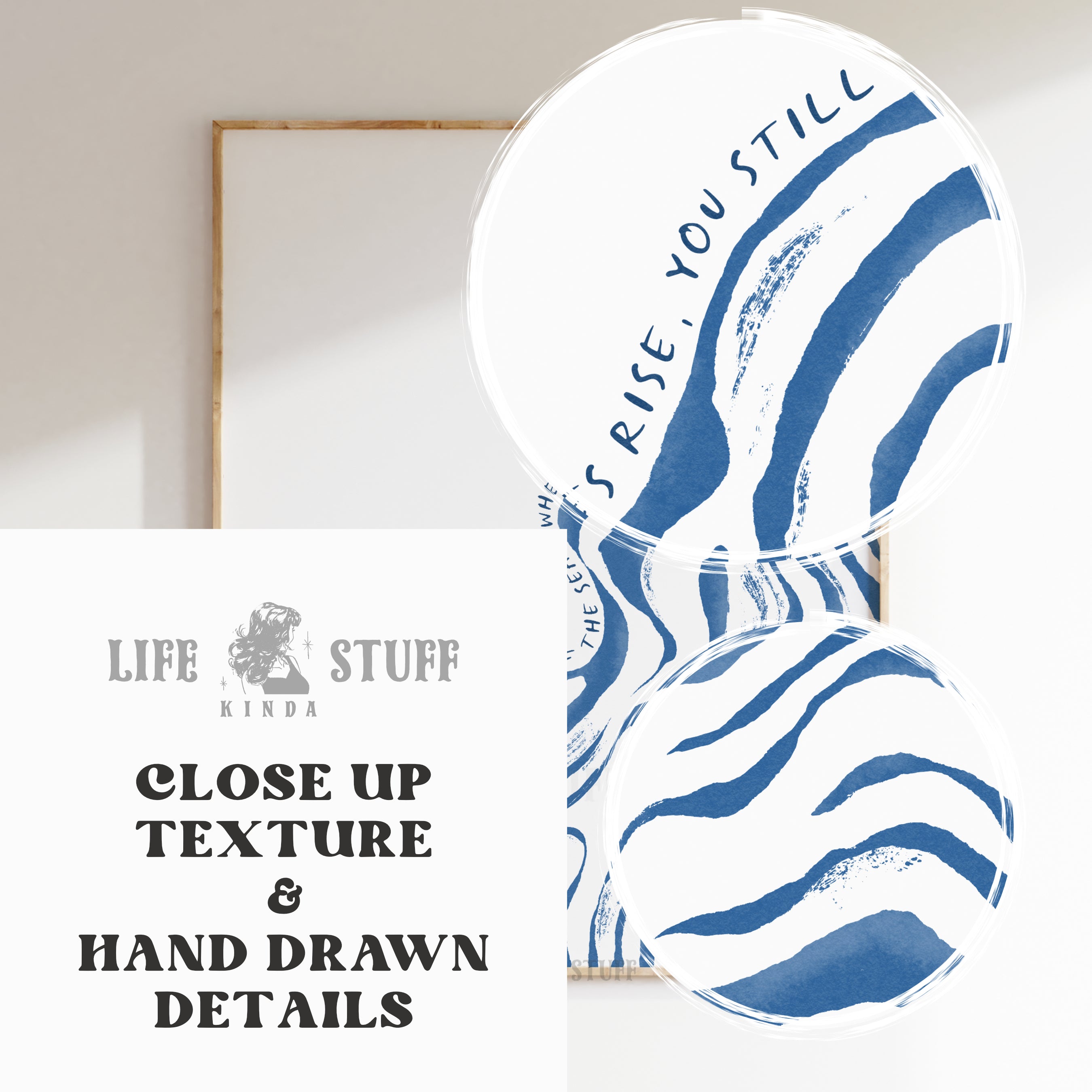 Detail of the 100% cotton 300gsm paper texture on the You Still The Waves scripture print